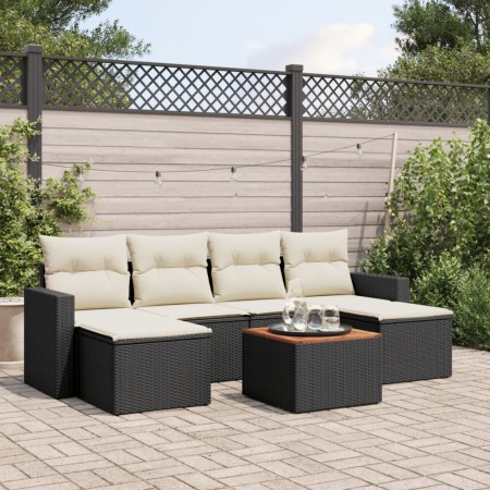 Garten-Essgruppe 7-teilig mit schwarzen Polstern aus synthetischem Rattan von , Modulare Sofas für den Außenbereich - Ref: Fo...