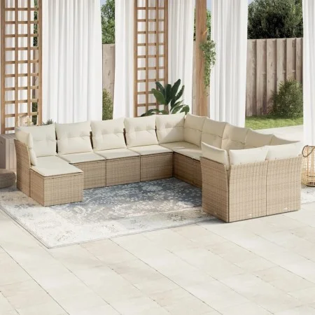 Set de sofás de jardín 11pzas con cojines ratán sintético beige by , Garden sets - Ref: Foro24-3218608, Price: 703,29 €, Disc...