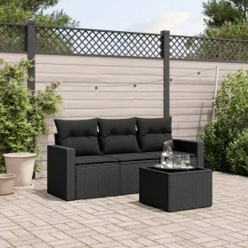 Gartensitzgruppe 4-teilig mit schwarzen Polstern aus synthetischem Rattan von , Gartensets - Ref: Foro24-3218655, Preis: 261,...