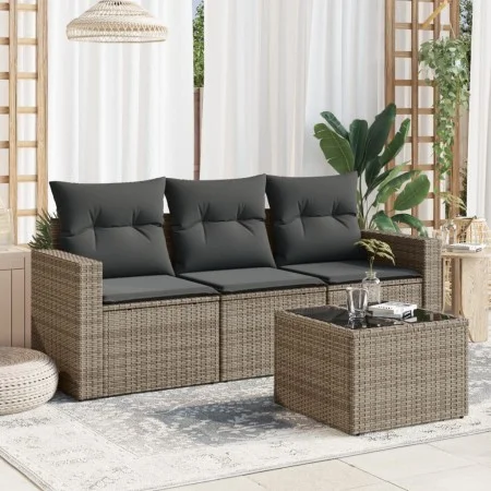 Gartensofagarnitur 4-teilig mit grauen Polstern aus synthetischem Rattan von , Gartensets - Ref: Foro24-3218660, Preis: 244,2...