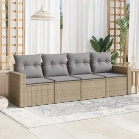 Gartensitzgruppe mit 4-teiligen Sofas und Kissen aus synthetischem Rattan in Beige. von , Gartensets - Ref: Foro24-3218669, P...