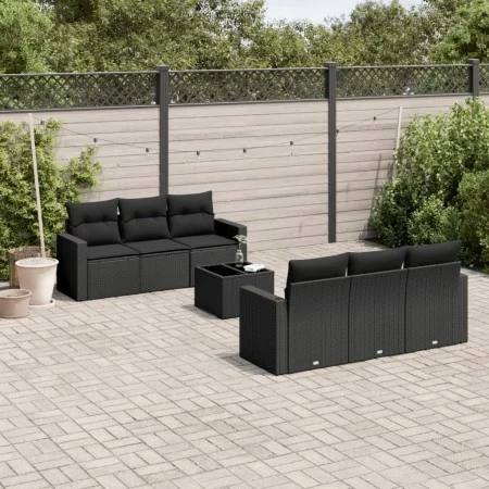 Set de comedor de jardín 7 pzas y cojines ratán sintético negro de , Conjuntos de jardín - Ref: Foro24-3218695, Precio: 469,5...
