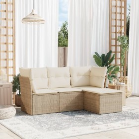 Gartensitzgruppe mit 4-teiligen Sofas und Kissen aus synthetischem Rattan in Beige. von , Gartensets - Ref: Foro24-3217538, P...