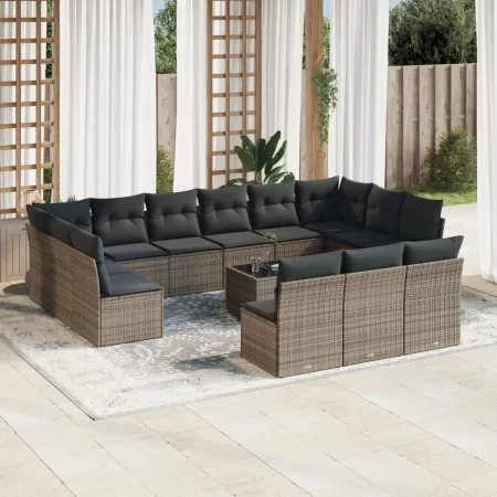 Gartensofa-Set, 14-teilig, mit grauen Polstern aus synthetischem Rattan von , Gartensets - Ref: Foro24-3218400, Preis: 810,91...