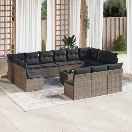 Set de sofás de jardín 14 pzas con cojines ratán sintético gris by , Garden sets - Ref: Foro24-3218400, Price: 809,14 €, Disc...