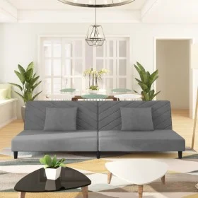Sofá cama de 2 plazas con dos almohadas terciopelo gris claro by , Sofas - Ref: Foro24-375910, Price: 249,07 €, Discount: %