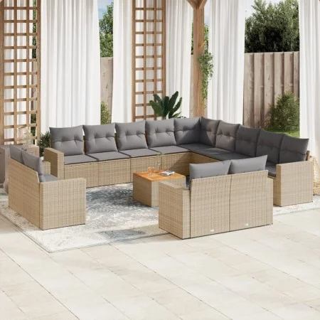 Set sofás de jardín 14 pzas con cojines ratán sintético beige by , Modular outdoor sofas - Ref: Foro24-3224400, Price: 919,79...
