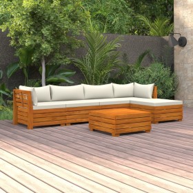 Muebles de jardín 6 piezas con cojines madera maciza de acacia