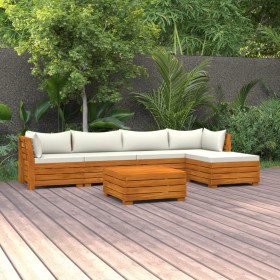 Muebles de jardín 6 piezas con cojines madera maciza de acacia