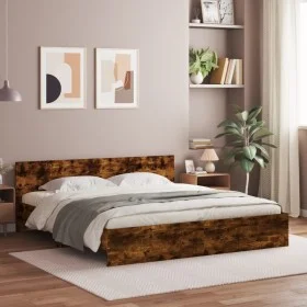 Bed frame with smoked oak headboard 200x200cm by , Beds and slatted bases - Ref: Foro24-3207459, Price: 153,90 €, Discount: %