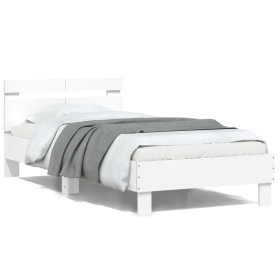 Estructura de cama con cabecero y luces LED blanco 100x200 cm