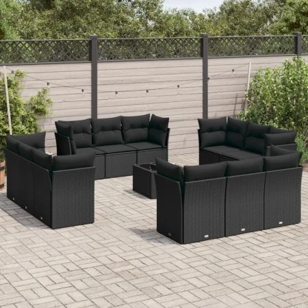 Garden sofa and cushion set 13 pieces black synthetic rattan by , Garden sets - Ref: Foro24-3217335, Price: 914,97 €, Discoun...