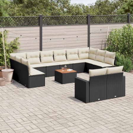 Garden sofa and cushion set 13 pieces black synthetic rattan by , Modular outdoor sofas - Ref: Foro24-3224355, Price: 725,89 ...