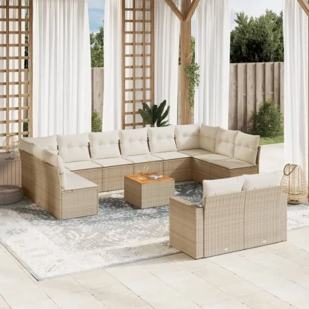 Garden sofa set with cushions 13 pieces beige synthetic rattan by , Modular outdoor sofas - Ref: Foro24-3224357, Price: 894,0...