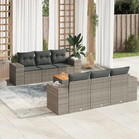 7-piece garden sofa set with gray PE rattan cushions by , Garden sets - Ref: Foro24-3257670, Price: 489,26 €, Discount: %