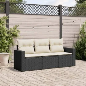 Gartensofa-Set mit Kissen, 3-teilig, schwarzes synthetisches Rattan von , Gartensets - Ref: Foro24-3218646, Preis: 192,34 €, ...