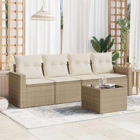 Gartensofa-Set mit Kissen, 5-teilig, beiges synthetisches Rattan von , Gartensets - Ref: Foro24-3218678, Preis: 334,61 €, Rab...