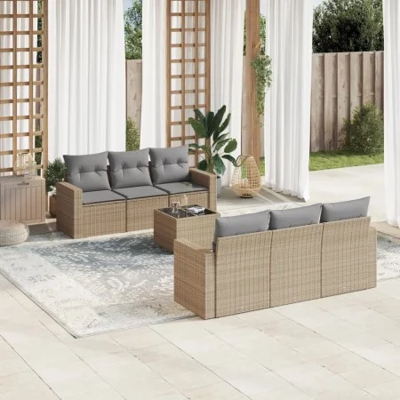 7-teiliges Gartensofa-Set und beigefarbene synthetische Rattankissen von , Gartensets - Ref: Foro24-3218699, Preis: 446,56 €,...