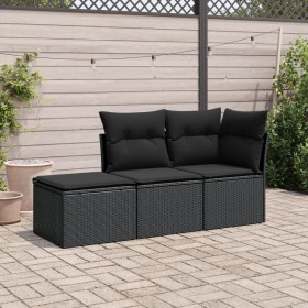 Garden sofa set with cushions 3 pieces black synthetic rattan by , Garden sets - Ref: Foro24-3217465, Price: 178,04 €, Discou...