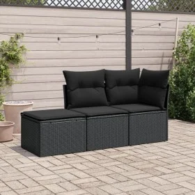 Gartensofa-Set mit Kissen, 3-teilig, schwarzes synthetisches Rattan von , Gartensets - Ref: Foro24-3217465, Preis: 184,55 €, ...