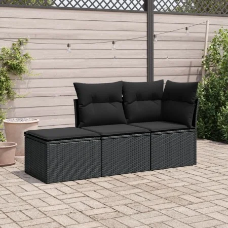 Gartensofa-Set mit Kissen, 3-teilig, schwarzes synthetisches Rattan von , Gartensets - Ref: Foro24-3217465, Preis: 184,55 €, ...