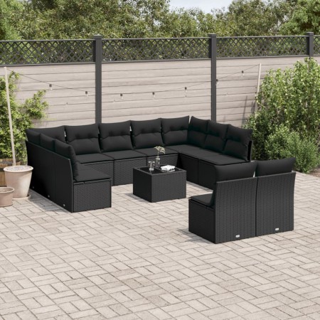 Garden sofa set 12 pieces with black synthetic rattan cushions by , Garden sets - Ref: Foro24-3218355, Price: 692,89 €, Disco...