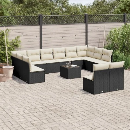 Garden sofa and cushion set 13 pieces black synthetic rattan by , Garden sets - Ref: Foro24-3218376, Price: 700,20 €, Discoun...