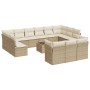 Set sofás de jardín 14 pzas con cojines ratán sintético beige