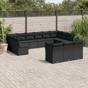 Garden sofa and cushion set 13 pieces black synthetic rattan by , Garden sets - Ref: Foro24-3218445, Price: 845,09 €, Discoun...