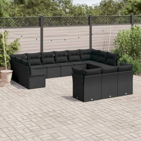 Garden sofa and cushion set 13 pieces black synthetic rattan by , Garden sets - Ref: Foro24-3218445, Price: 845,09 €, Discoun...