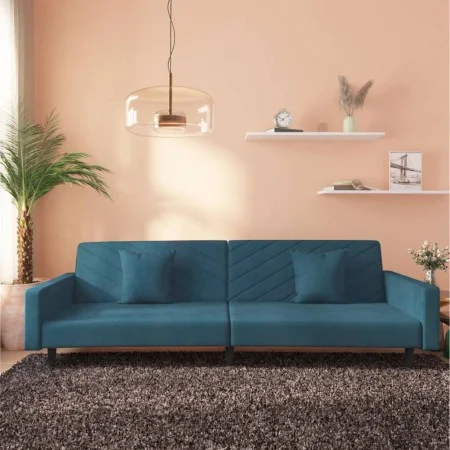 2-Sitzer-Schlafsofa mit zwei blauen Samtkissen von , Sofas - Ref: Foro24-375917, Preis: 258,23 €, Rabatt: %