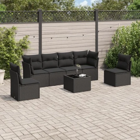 7-piece garden dining set and black synthetic rattan cushions by , Garden sets - Ref: Foro24-3217375, Price: 422,00 €, Discou...