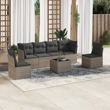 7-piece garden sofa set with gray PE rattan cushions by , Garden sets - Ref: Foro24-3217380, Price: 395,03 €, Discount: %