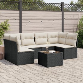 Set de comedor de jardín 7 pzas y cojines ratán sintético negro de , Conjuntos de jardín - Ref: Foro24-3217396, Precio: 366,3...