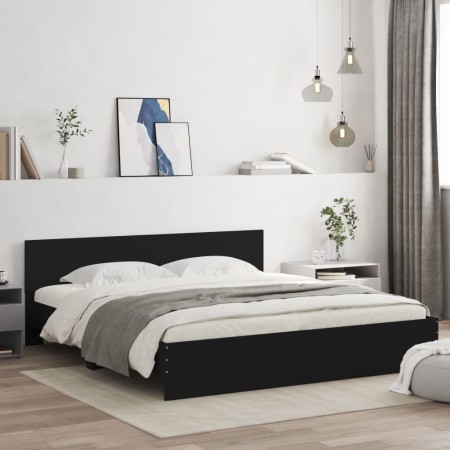 Bed frame with black headboard 200x200 cm by , Beds and slatted bases - Ref: Foro24-3207456, Price: 194,36 €, Discount: %