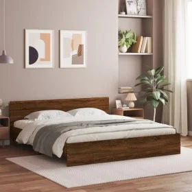 Bed frame with oak brown headboard 200x200 cm by , Beds and slatted bases - Ref: Foro24-3207461, Price: 240,16 €, Discount: %