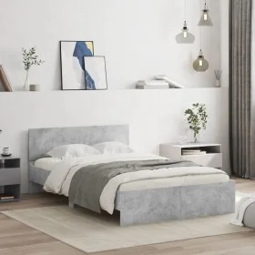 Concrete gray bed frame with headboard 135x190 cm by , Beds and slatted bases - Ref: Foro24-3207507, Price: 151,81 €, Discoun...