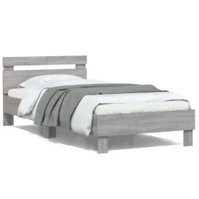 Bed frame headboard LED lights Sonoma gray 100x200 cm by , Beds and slatted bases - Ref: Foro24-838713, Price: 121,52 €, Disc...