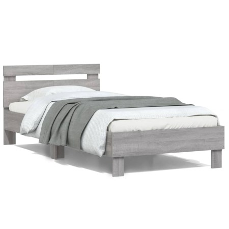 Bettgestell-Kopfteil mit LED-Leuchten, Sonoma-Grau, 100 x 200 cm von , Betten und Lattenroste - Ref: Foro24-838713, Preis: 12...
