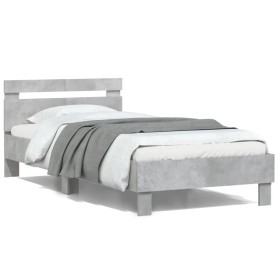 Concrete gray LED lights headboard bed frame 100x200 cm by , Beds and slatted bases - Ref: Foro24-838711, Price: 119,95 €, Di...