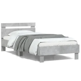 Concrete gray LED lights headboard bed frame 100x200 cm by , Beds and slatted bases - Ref: Foro24-838711, Price: 117,72 €, Di...