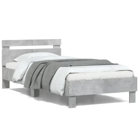Concrete gray LED lights headboard bed frame 100x200 cm by , Beds and slatted bases - Ref: Foro24-838711, Price: 117,72 €, Di...