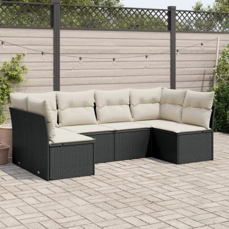 6-teiliges Gartensofa-Set und schwarze synthetische Rattankissen von , Gartensets - Ref: Foro24-3217386, Preis: 343,07 €, Rab...