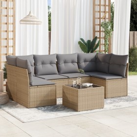 Set sofás de jardín 7 piezas y cojines ratán sintético beige