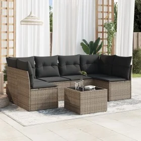 7-piece garden sofa set with gray PE rattan cushions by , Garden sets - Ref: Foro24-3217400, Price: 395,03 €, Discount: %