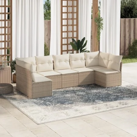 7-teiliges Gartensofa-Set und beigefarbene synthetische Rattankissen von , Gartensets - Ref: Foro24-3217428, Preis: 445,80 €,...