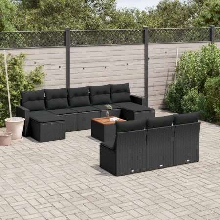 11-teiliges Gartensofa-Set und schwarze synthetische Rattankissen von , Modulare Sofas für den Außenbereich - Ref: Foro24-322...