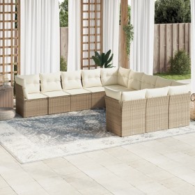 Set de sofás de jardín 11pzas con cojines ratán sintético beige