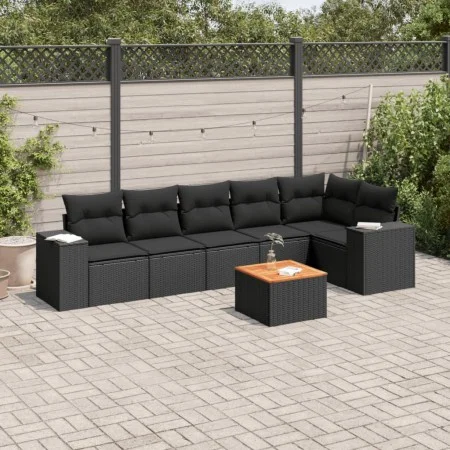 7-teiliges Garten-Essset und schwarze Kissen aus synthetischem Rattan von , Gartensets - Ref: Foro24-3257784, Preis: 447,48 €...