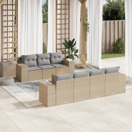 Gartensofa-Set mit beigen Kissen 8 Stück PE-Rattan von , Gartensets - Ref: Foro24-3257683, Preis: 563,32 €, Rabatt: %